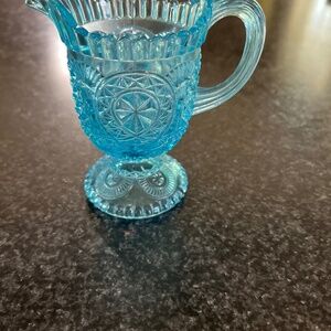 Vintage Blue Glass Creamer Pitcher